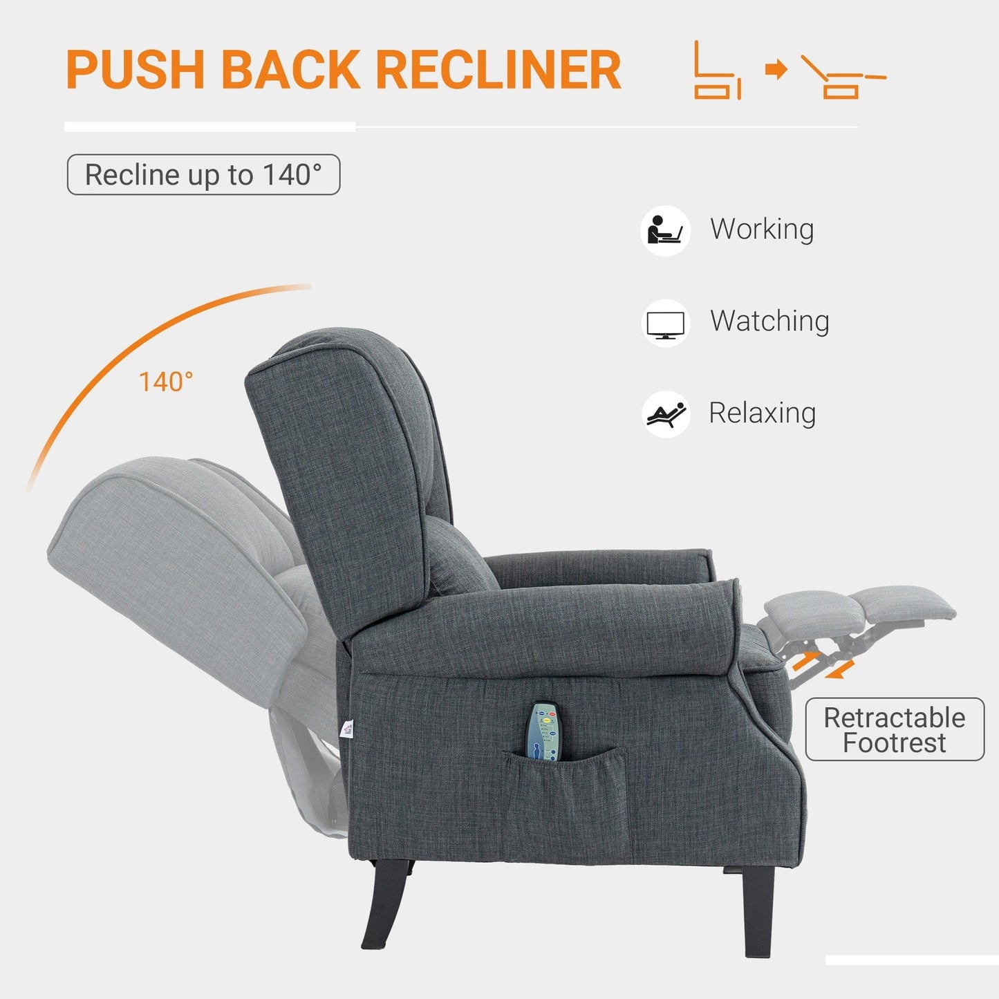 HOMCOM Wingback Heated Vibrating Massage Chair,Accent Sofa Upholstered Massage Recliner Chair Push-back with Remote Controller