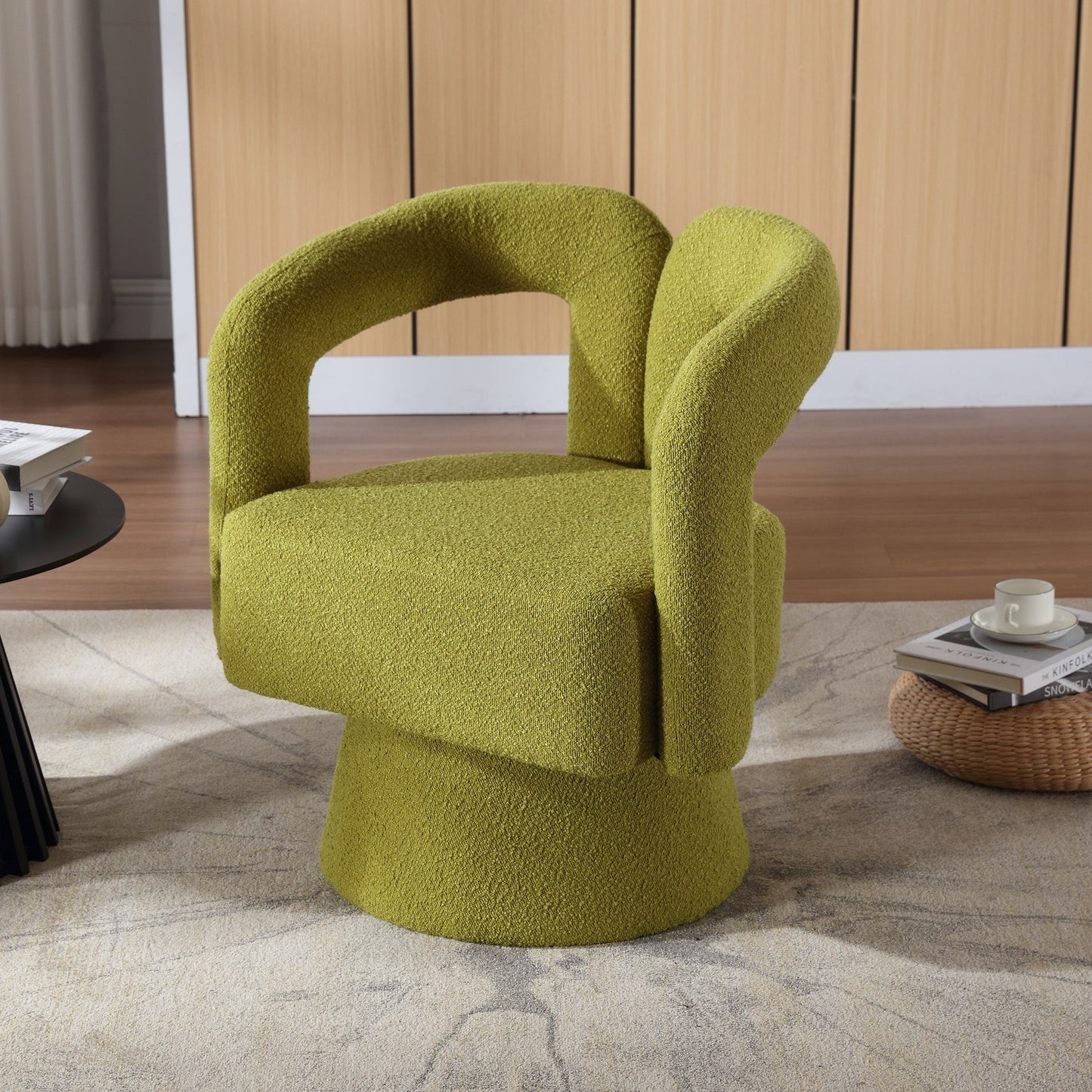 HOMEFUN Boucle Upholstered 360 Degree Swivel Cuddle Barrel Accent Chairs