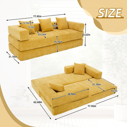 HOMEFUN Chenille Upholstered Convertible Foldable Memory Foam Sleeper Sofa with Pillows for Living Room