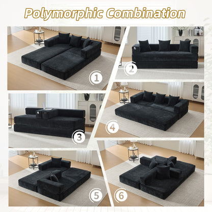 HOMEFUN Chenille Upholstered Convertible Foldable Memory Foam Sleeper Sofa with Pillows for Living Room