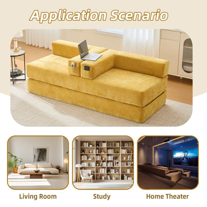HOMEFUN Chenille Upholstered Convertible Foldable Memory Foam Sleeper Sofa with Pillows for Living Room