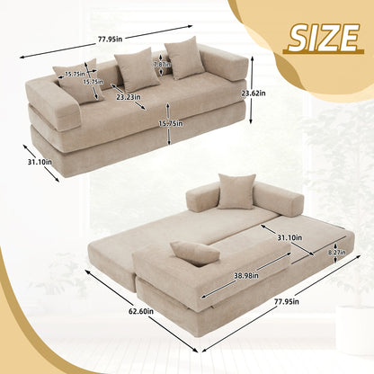 HOMEFUN Chenille Upholstered Convertible Foldable Memory Foam Sleeper Sofa with Pillows for Living Room