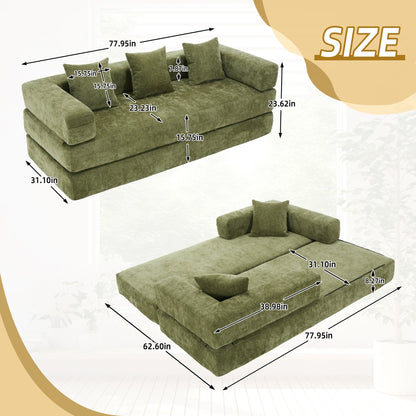 HOMEFUN Chenille Upholstered Convertible Foldable Memory Foam Sleeper Sofa with Pillows for Living Room