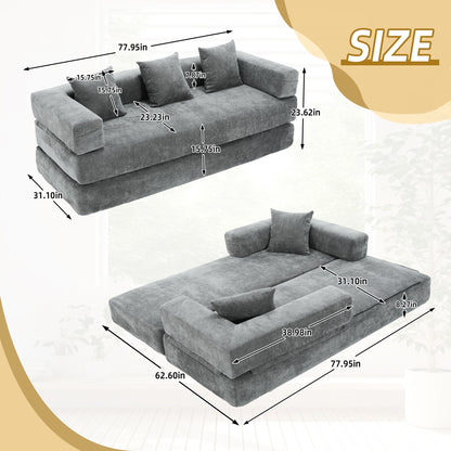 HOMEFUN Chenille Upholstered Convertible Foldable Memory Foam Sleeper Sofa with Pillows for Living Room