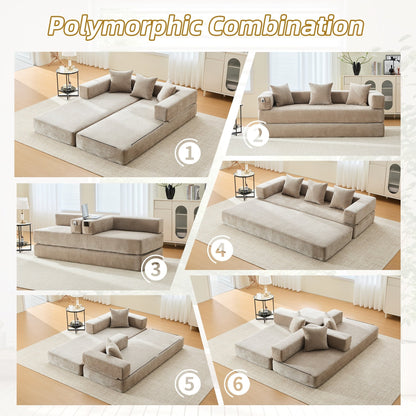 HOMEFUN Chenille Upholstered Convertible Foldable Memory Foam Sleeper Sofa with Pillows for Living Room