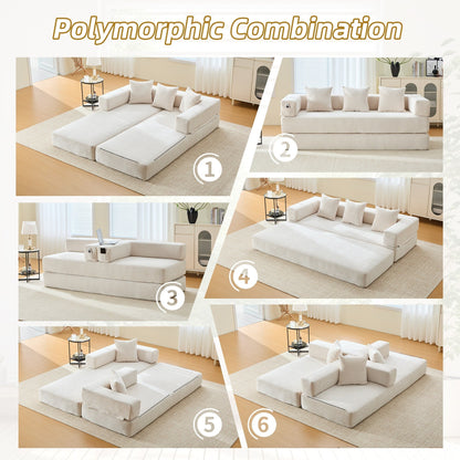HOMEFUN Chenille Upholstered Convertible Foldable Memory Foam Sleeper Sofa with Pillows for Living Room