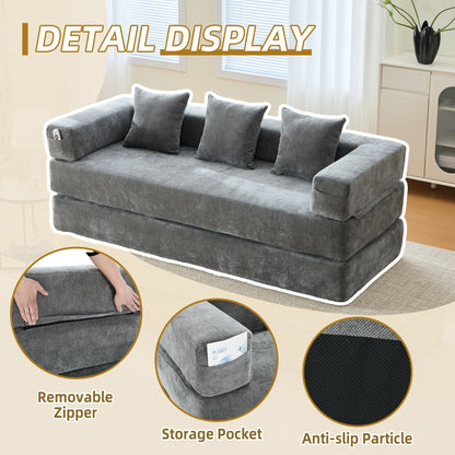 HOMEFUN Chenille Upholstered Convertible Foldable Memory Foam Sleeper Sofa with Pillows for Living Room