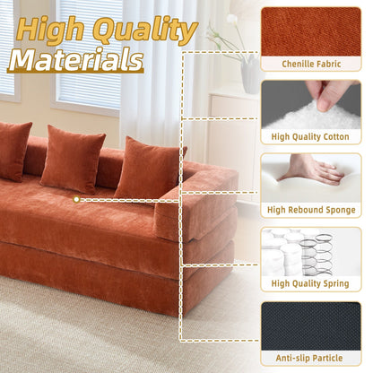HOMEFUN Chenille Upholstered Convertible Foldable Memory Foam Sleeper Sofa with Pillows for Living Room