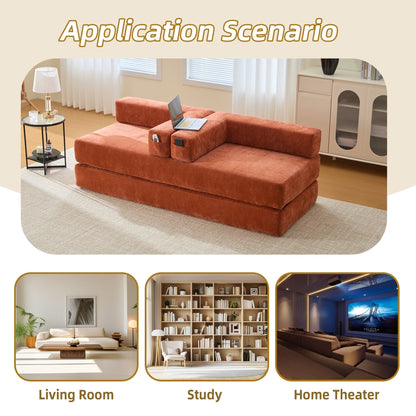 HOMEFUN Chenille Upholstered Convertible Foldable Memory Foam Sleeper Sofa with Pillows for Living Room