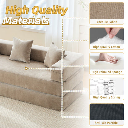 HOMEFUN Chenille Upholstered Convertible Foldable Memory Foam Sleeper Sofa with Pillows for Living Room