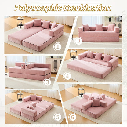 HOMEFUN Chenille Upholstered Convertible Foldable Memory Foam Sleeper Sofa with Pillows for Living Room