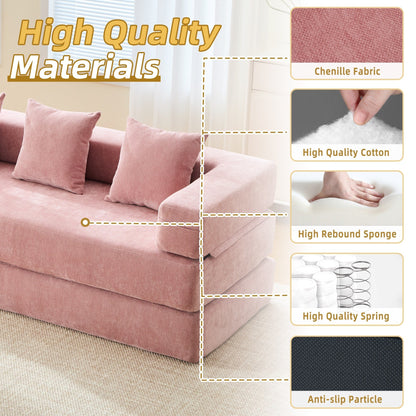 HOMEFUN Chenille Upholstered Convertible Foldable Memory Foam Sleeper Sofa with Pillows for Living Room