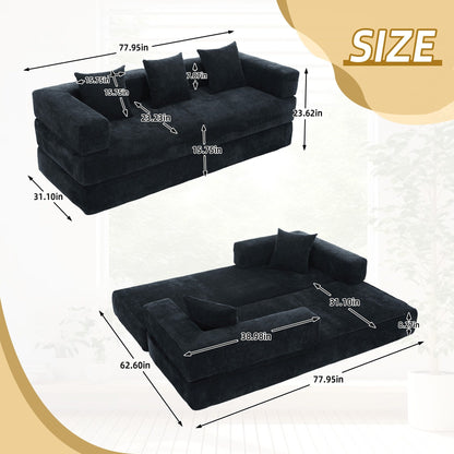 HOMEFUN Chenille Upholstered Convertible Foldable Memory Foam Sleeper Sofa with Pillows for Living Room