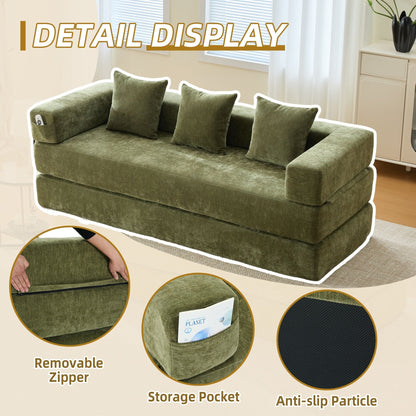 HOMEFUN Chenille Upholstered Convertible Foldable Memory Foam Sleeper Sofa with Pillows for Living Room