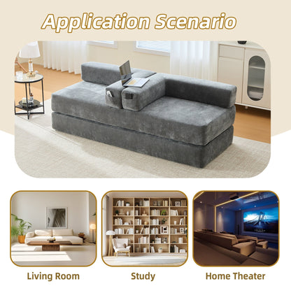 HOMEFUN Chenille Upholstered Convertible Foldable Memory Foam Sleeper Sofa with Pillows for Living Room