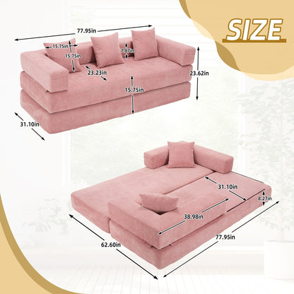 HOMEFUN Chenille Upholstered Convertible Foldable Memory Foam Sleeper Sofa with Pillows for Living Room