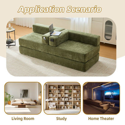 HOMEFUN Chenille Upholstered Convertible Foldable Memory Foam Sleeper Sofa with Pillows for Living Room