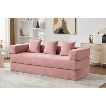 HOMEFUN Chenille Upholstered Convertible Foldable Memory Foam Sleeper Sofa with Pillows for Living Room