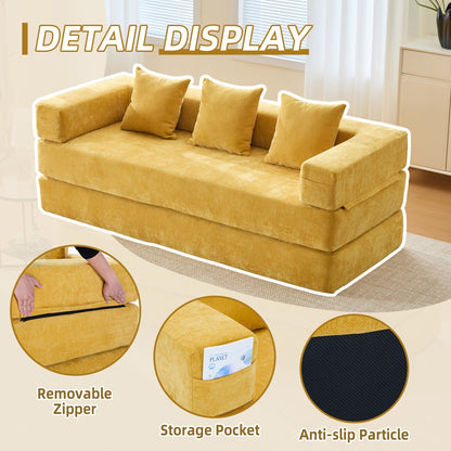 HOMEFUN Chenille Upholstered Convertible Foldable Memory Foam Sleeper Sofa with Pillows for Living Room