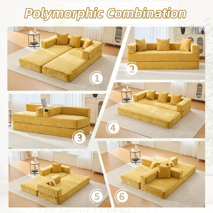 HOMEFUN Chenille Upholstered Convertible Foldable Memory Foam Sleeper Sofa with Pillows for Living Room