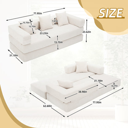 HOMEFUN Chenille Upholstered Convertible Foldable Memory Foam Sleeper Sofa with Pillows for Living Room