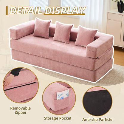 HOMEFUN Chenille Upholstered Convertible Foldable Memory Foam Sleeper Sofa with Pillows for Living Room