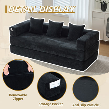 HOMEFUN Chenille Upholstered Convertible Foldable Memory Foam Sleeper Sofa with Pillows for Living Room