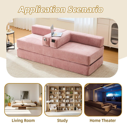 HOMEFUN Chenille Upholstered Convertible Foldable Memory Foam Sleeper Sofa with Pillows for Living Room