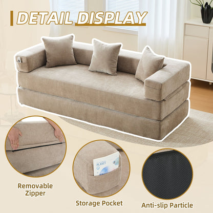 HOMEFUN Chenille Upholstered Convertible Foldable Memory Foam Sleeper Sofa with Pillows for Living Room