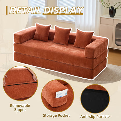 HOMEFUN Chenille Upholstered Convertible Foldable Memory Foam Sleeper Sofa with Pillows for Living Room