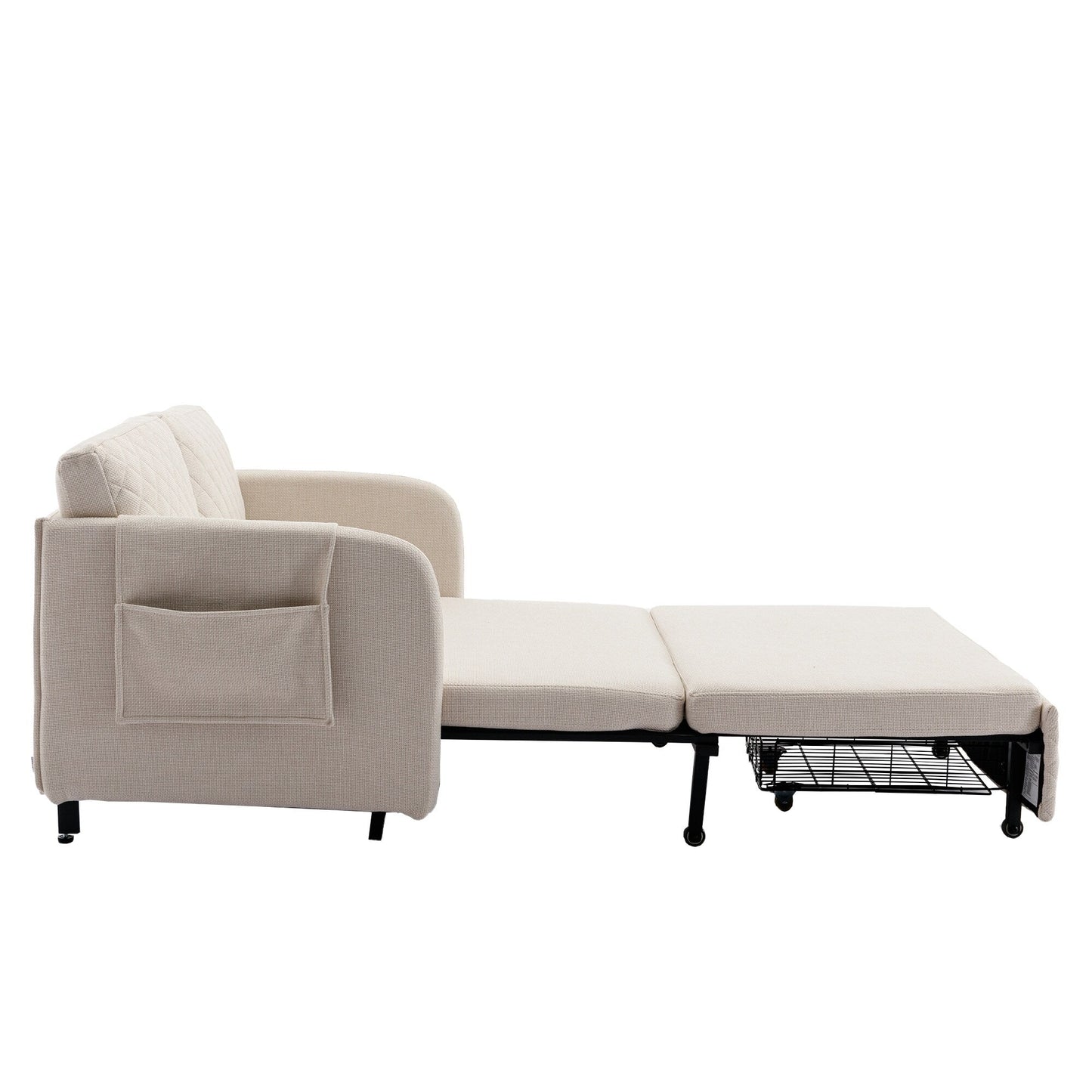 HOMEFUN Linen/PU Loveseat Convertible Storage Sleeper Sofa Bed with Headboard