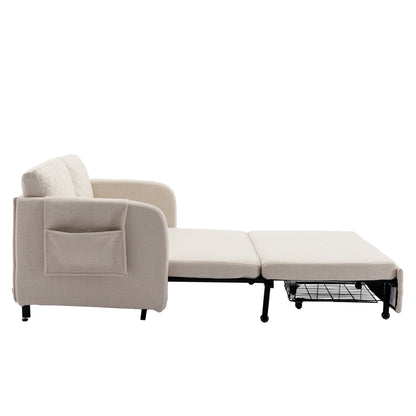 HOMEFUN Linen/PU Loveseat Convertible Storage Sleeper Sofa Bed with Headboard