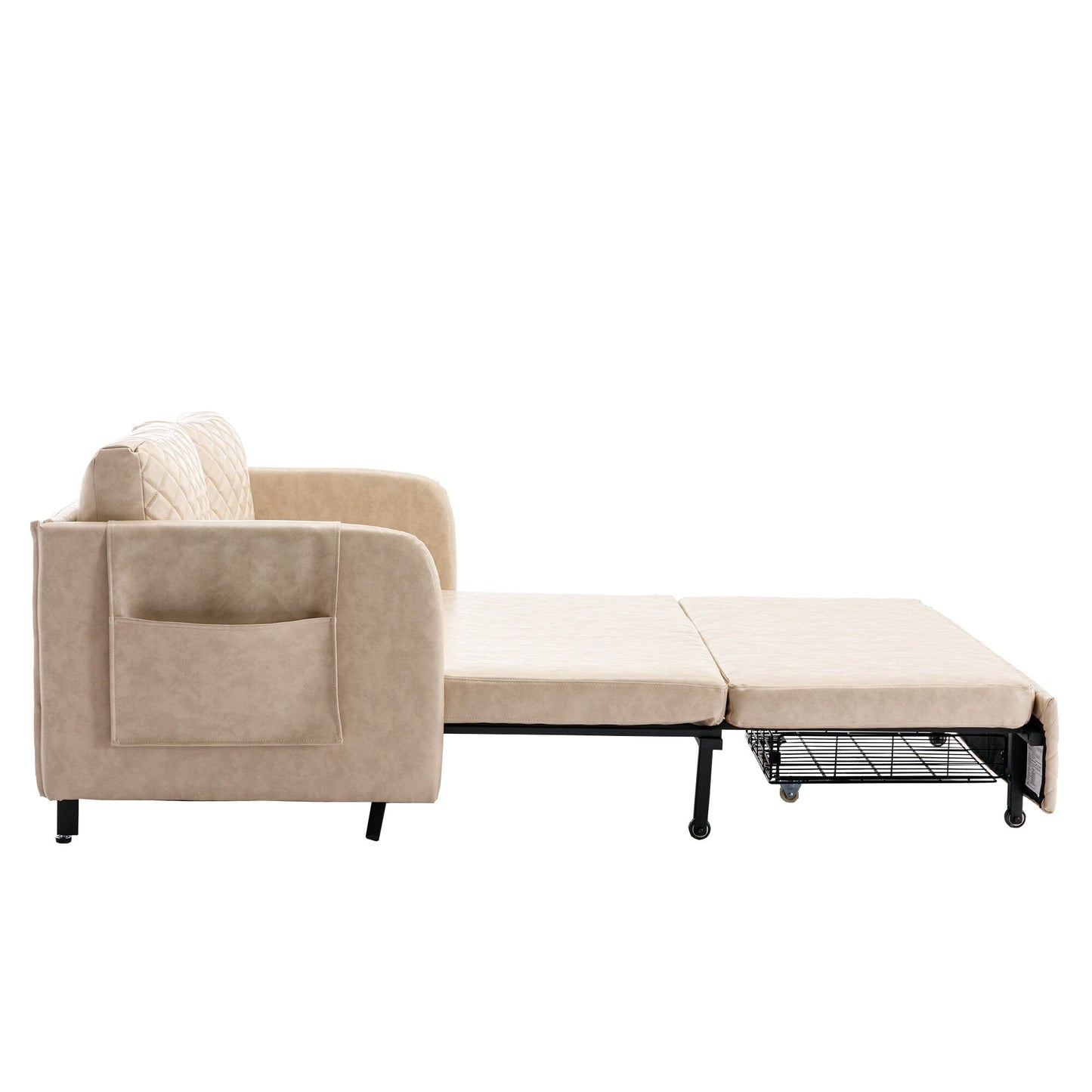 HOMEFUN Linen/PU Loveseat Convertible Storage Sleeper Sofa Bed with Headboard