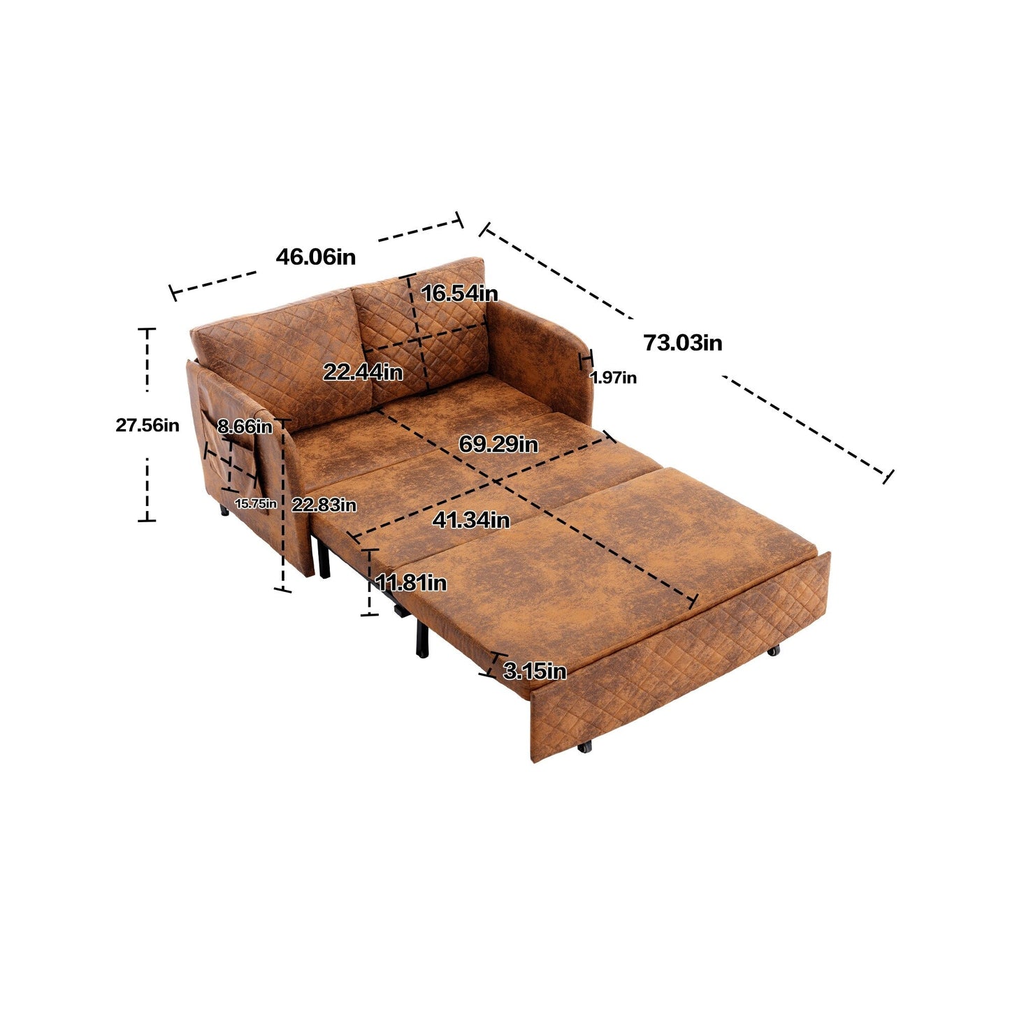 HOMEFUN Linen/PU Loveseat Convertible Storage Sleeper Sofa Bed with Headboard