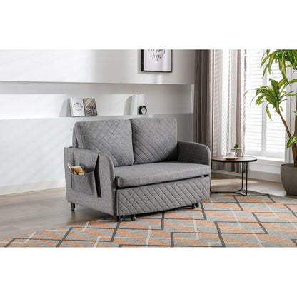 HOMEFUN Linen/PU Loveseat Convertible Storage Sleeper Sofa Bed with Headboard