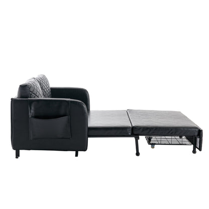 HOMEFUN Linen/PU Loveseat Convertible Storage Sleeper Sofa Bed with Headboard