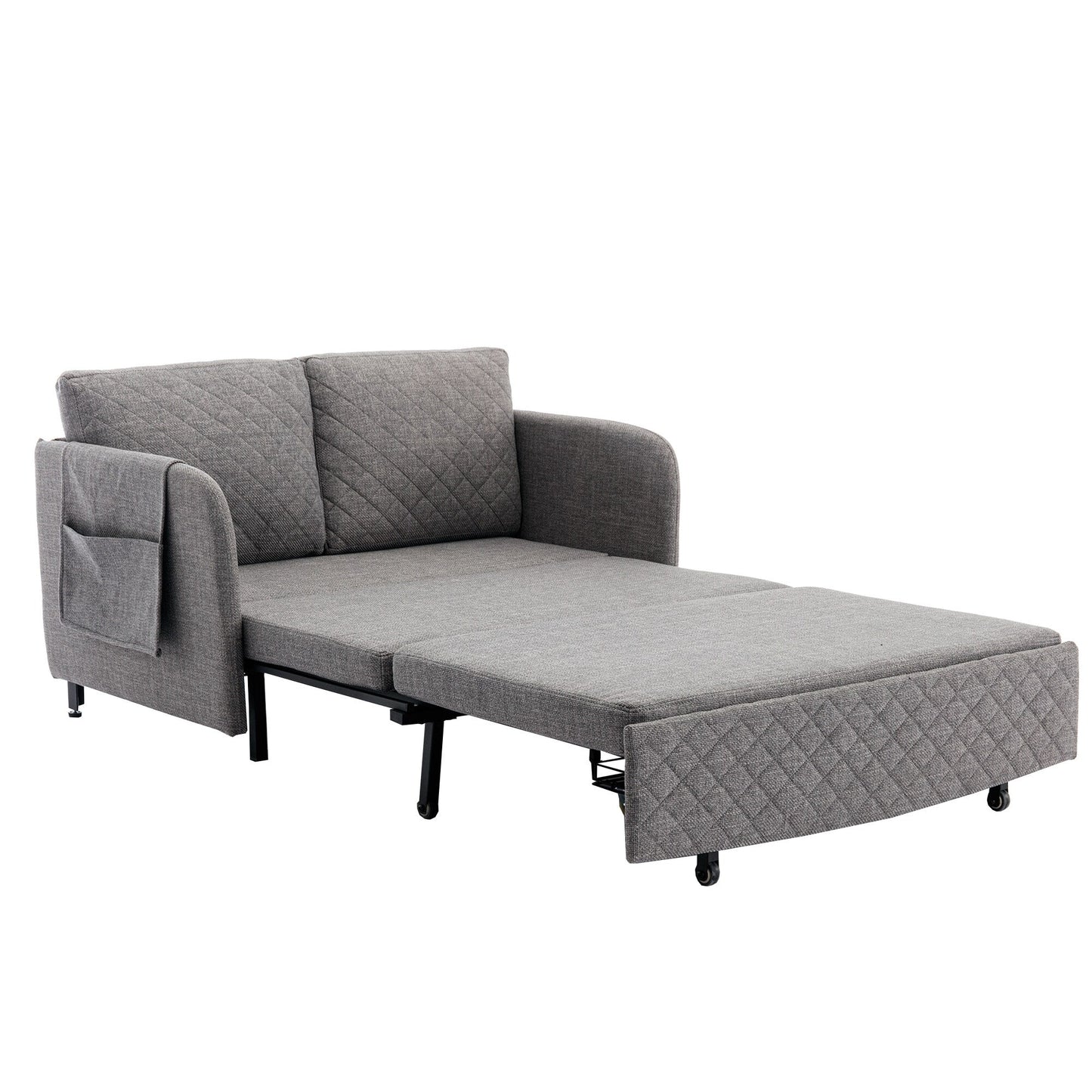 HOMEFUN Linen/PU Loveseat Convertible Storage Sleeper Sofa Bed with Headboard