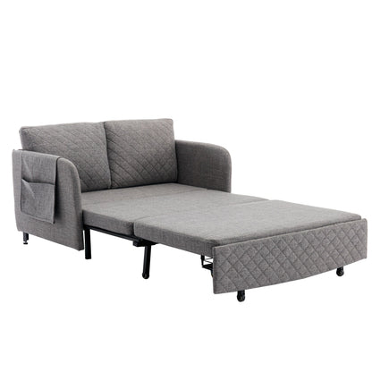 HOMEFUN Linen/PU Loveseat Convertible Storage Sleeper Sofa Bed with Headboard