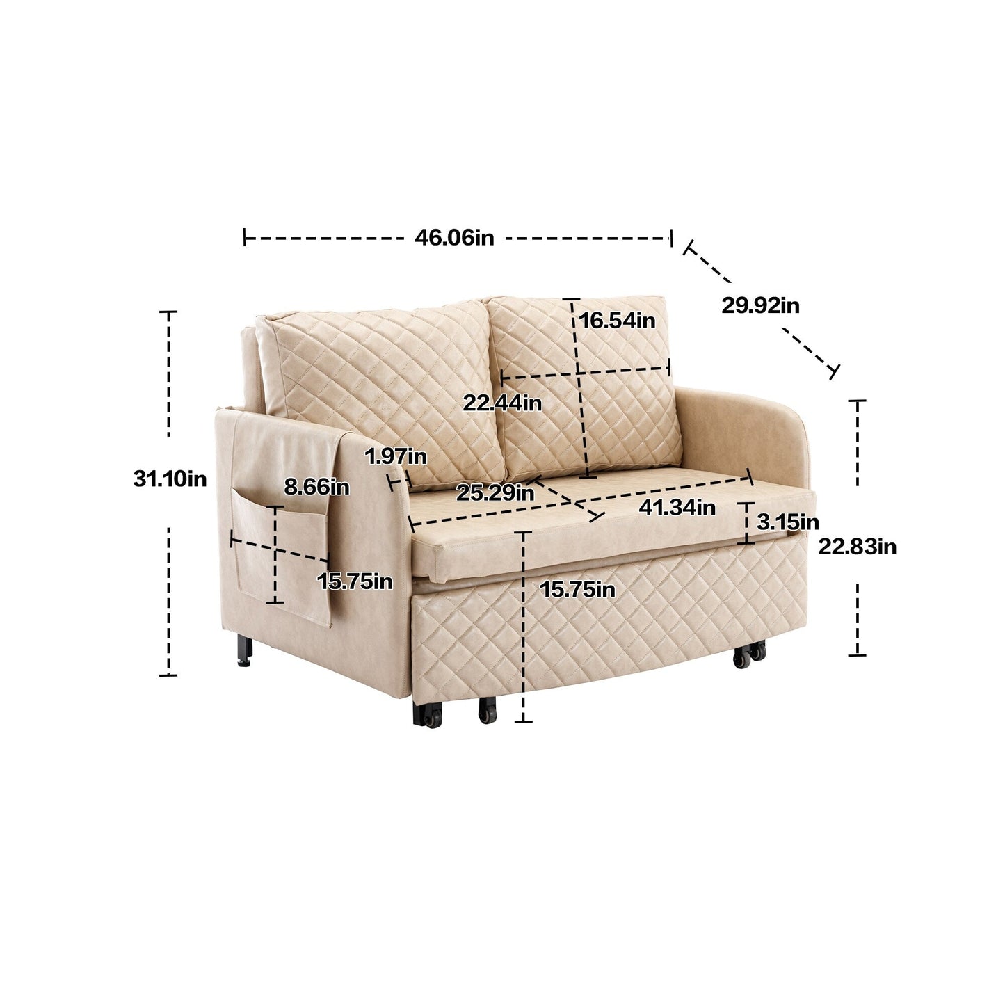 HOMEFUN Linen/PU Loveseat Convertible Storage Sleeper Sofa Bed with Headboard