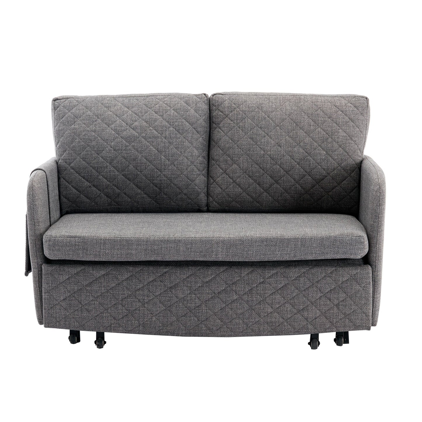 HOMEFUN Linen/PU Loveseat Convertible Storage Sleeper Sofa Bed with Headboard