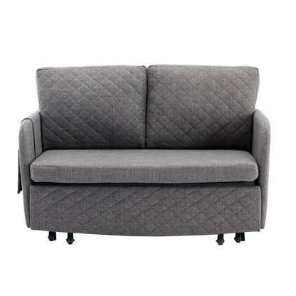 HOMEFUN Linen/PU Loveseat Convertible Storage Sleeper Sofa Bed with Headboard