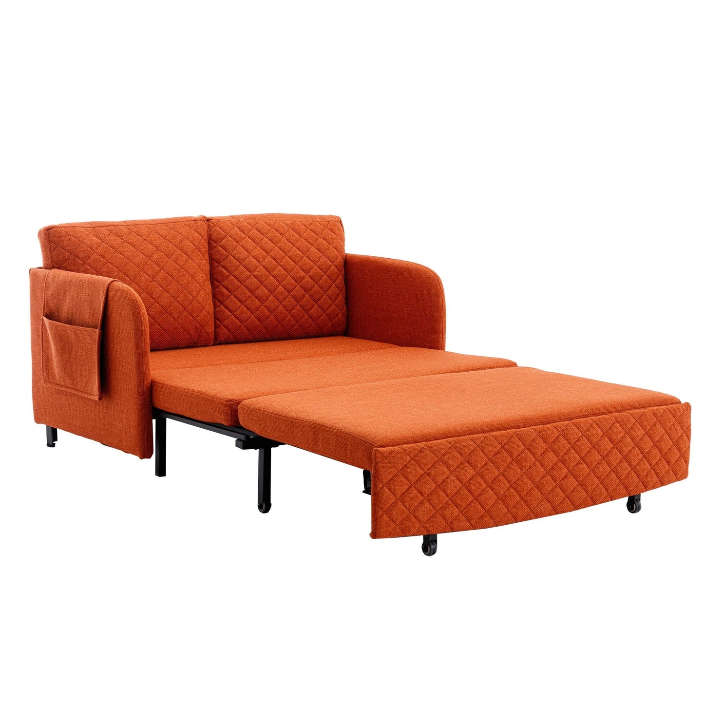 HOMEFUN Linen/PU Loveseat Convertible Storage Sleeper Sofa Bed with Headboard