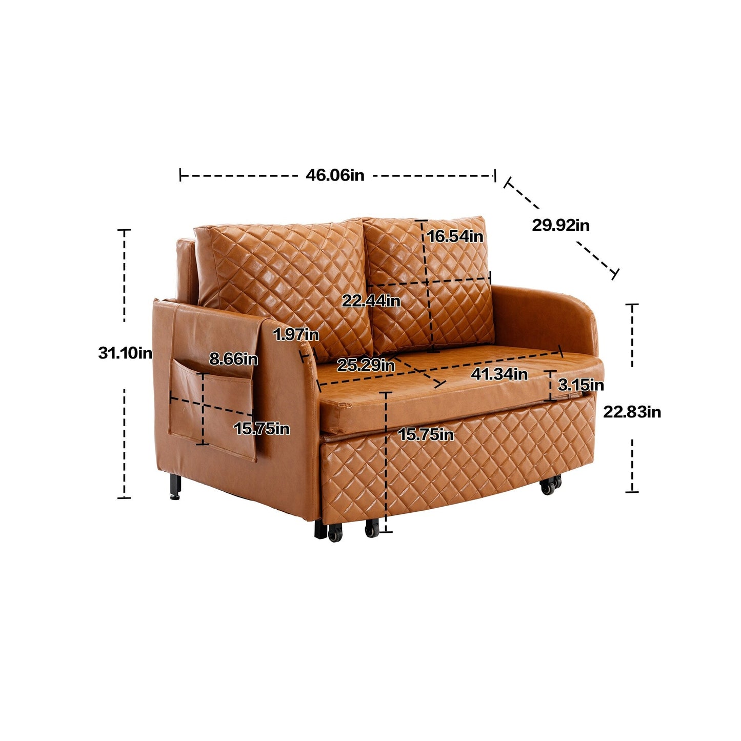 HOMEFUN Linen/PU Loveseat Convertible Storage Sleeper Sofa Bed with Headboard