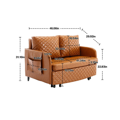 HOMEFUN Linen/PU Loveseat Convertible Storage Sleeper Sofa Bed with Headboard
