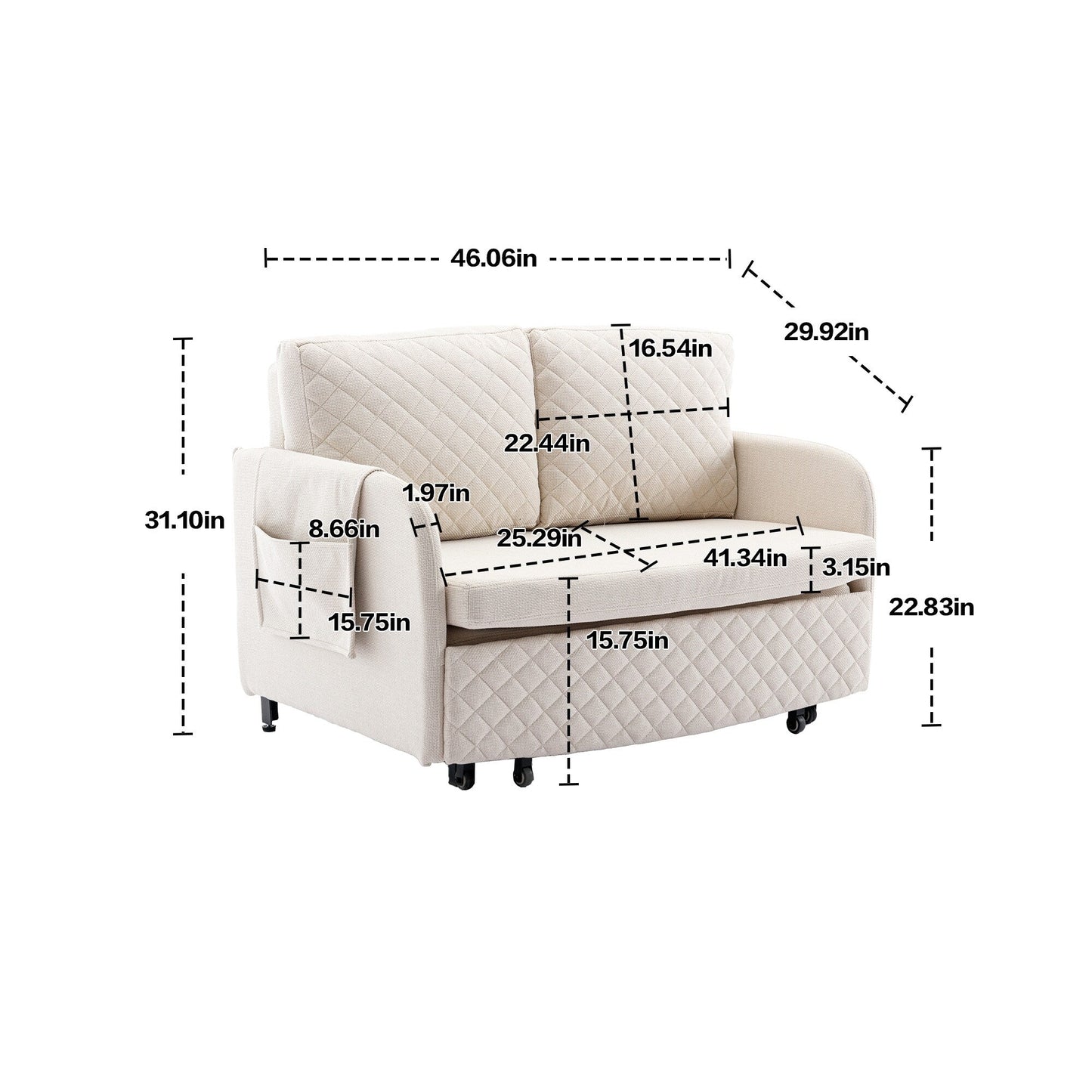 HOMEFUN Linen/PU Loveseat Convertible Storage Sleeper Sofa Bed with Headboard