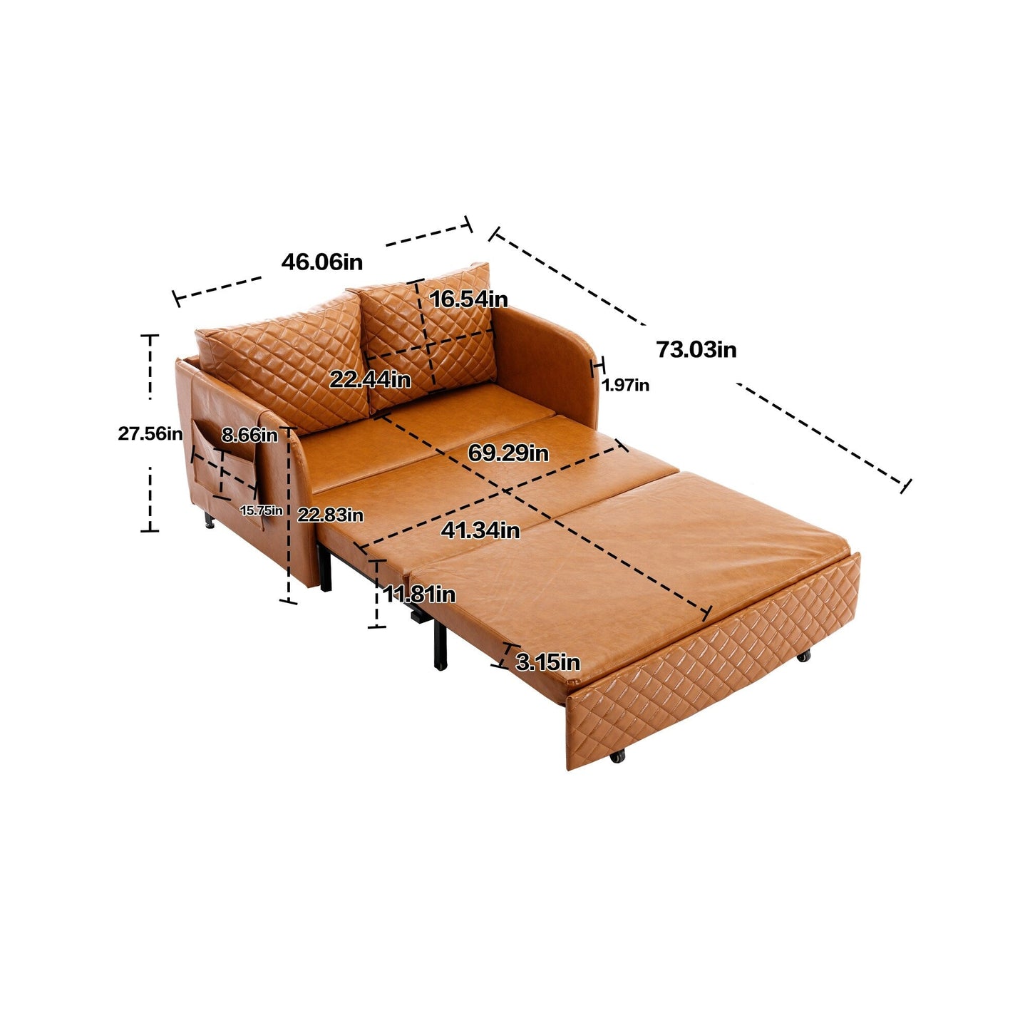 HOMEFUN Linen/PU Loveseat Convertible Storage Sleeper Sofa Bed with Headboard