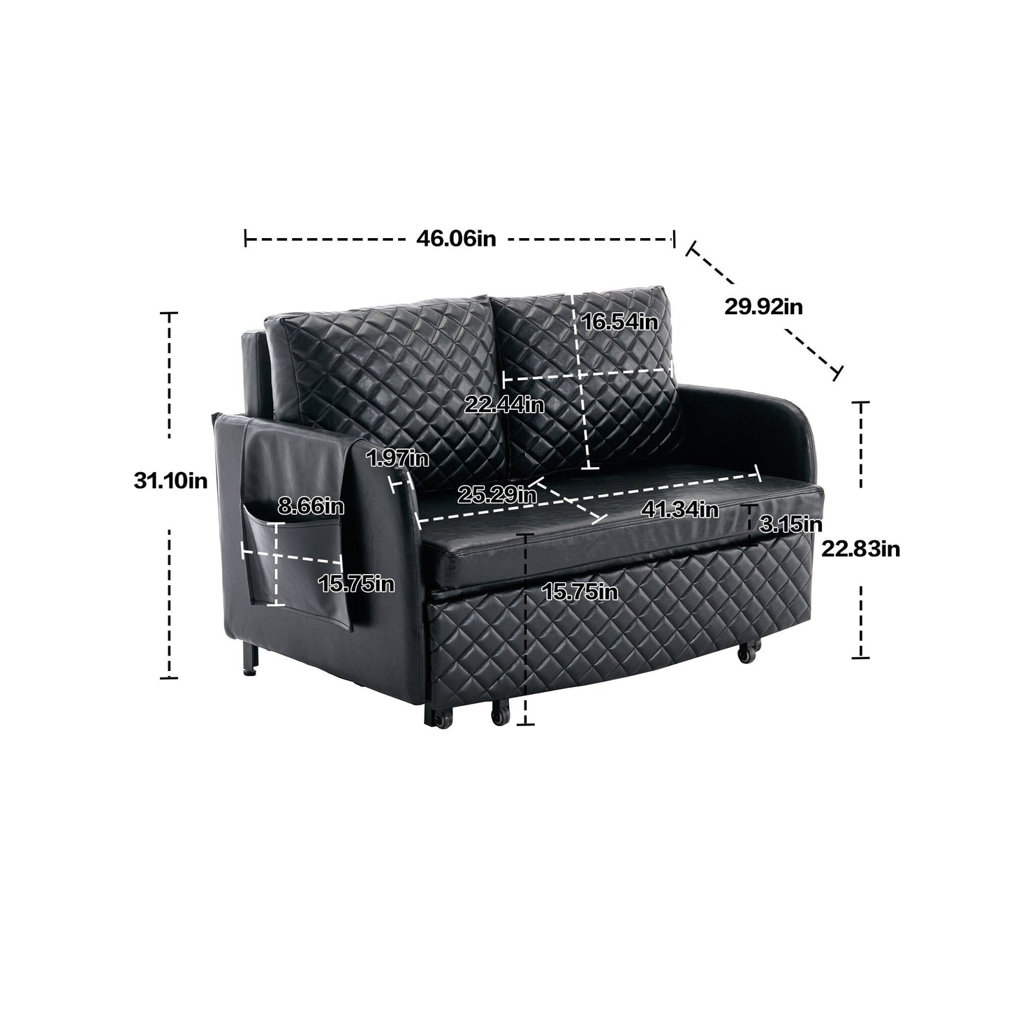 HOMEFUN Linen/PU Loveseat Convertible Storage Sleeper Sofa Bed with Headboard