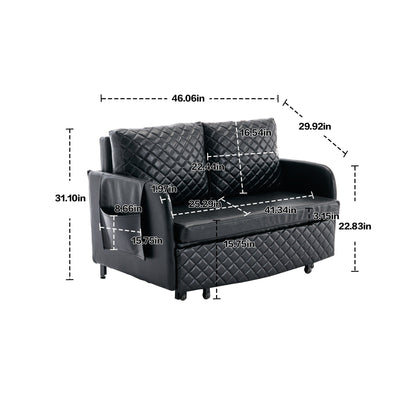HOMEFUN Linen/PU Loveseat Convertible Storage Sleeper Sofa Bed with Headboard