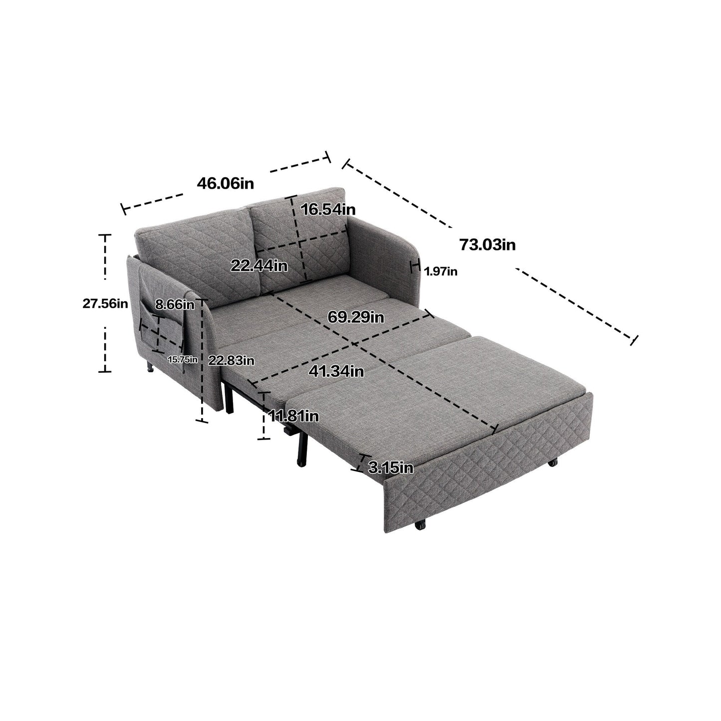 HOMEFUN Linen/PU Loveseat Convertible Storage Sleeper Sofa Bed with Headboard