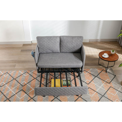 HOMEFUN Linen/PU Loveseat Convertible Storage Sleeper Sofa Bed with Headboard